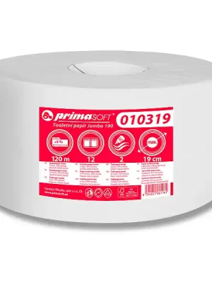 Akce PrimaSoft Jumbo - toaletní papír - 2vrstvý, průměr 19 cm, návin 120 m, 12 ks