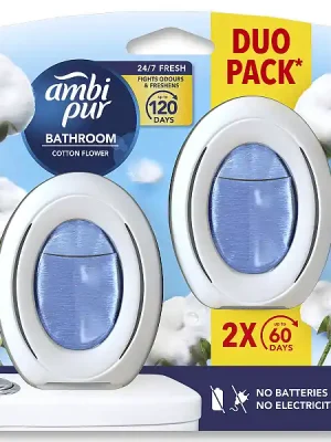 Ambi Pur Bathroom - osvěžovač vzduchu do koupelny - Cotton Flower, 2 x 8 ml Vysoce Kvalitní