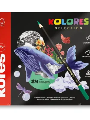 Akční Cena Kores Kolores Selection - trojhranné pastelky - 24 barev, plechová krabička