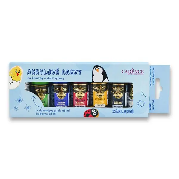 Akce Cadence Premium - akrylové barvy na kamínky - sada 6 základních barev + akrylový lak