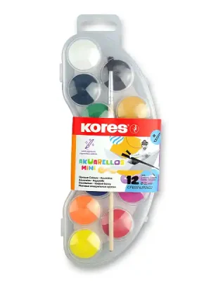Aktuální Kores Akuarellas Mini - vodové barvy - 12 barev, průměr 25 mm