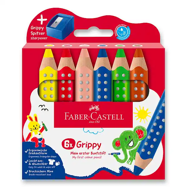 Expresní Doručení Faber-Castell Grippy - pastelka - sada 6 barev s ořezávátkem