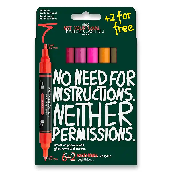 Akční Cena Faber-Castell Multimark Flame - akrylový popisovač - sada 6+2 barev