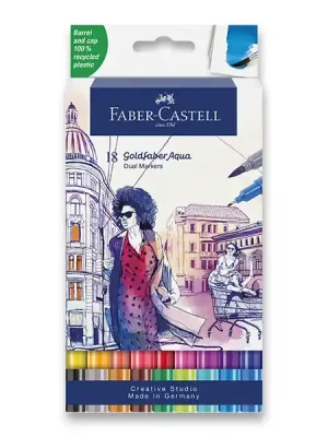 Autentický Faber-Castell Goldfaber Aqua Dual Marker - popisovač - 18 barev, sada