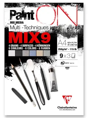 Akce Clairefontaine Paint‘ON Mix9 - blok - A4, 27 listů, 250 g
