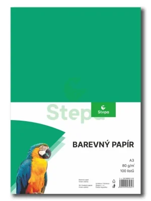 Akce Barevný papír - tmavě zelený, A3, 80g (100 listů) Stepa