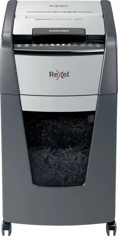 Nová Kolekce Skartovač Rexel Optimum AutoFeed+ 300X P4 křížový řez (Poprokan.cz)