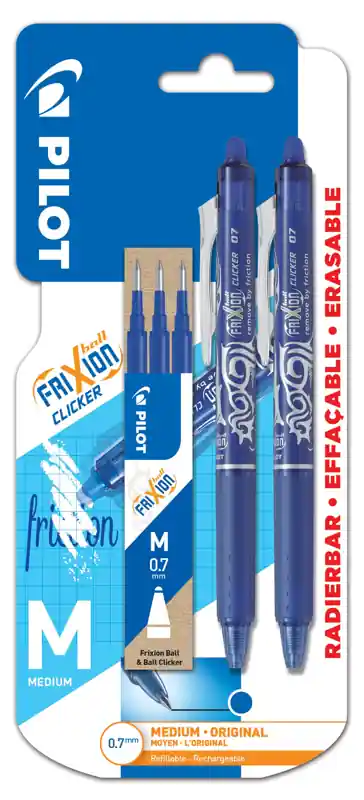 Novinka Gumovací roller Pilot Frixion Clicker 0,7 modrý 2x+náplň 3ks, 1ks rolleru v balení je zdarma (Poprokan.cz)